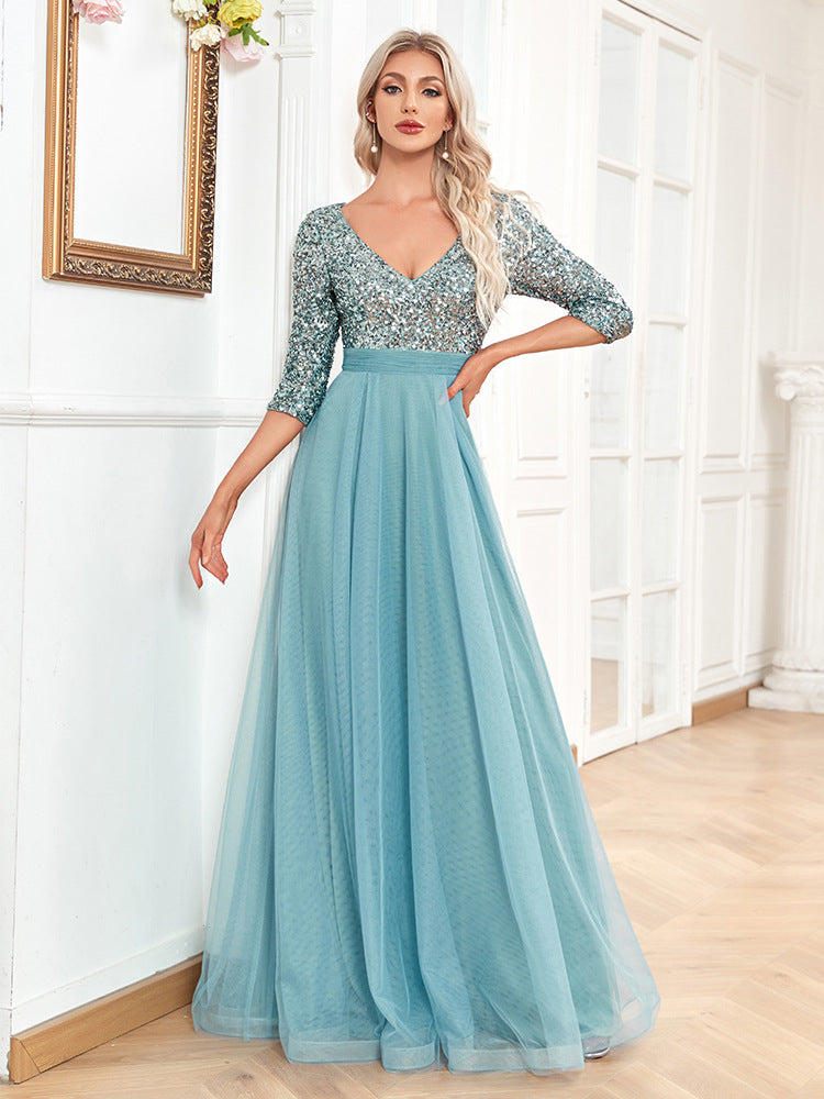 Simply Sequined Mid Sleeve Prom Dress (8 colors)