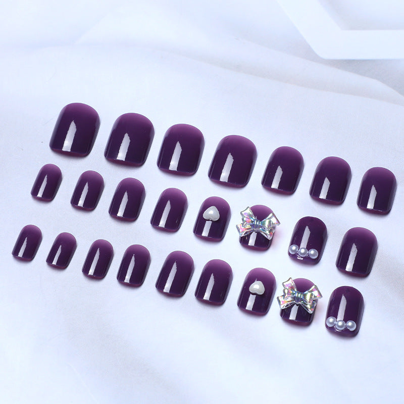 Short Purple Rounded Handmade Press On Nails (with charms)