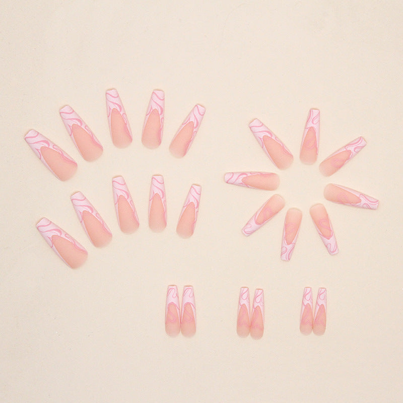 Handmade Long Pink Frosted Heart Press On Nails