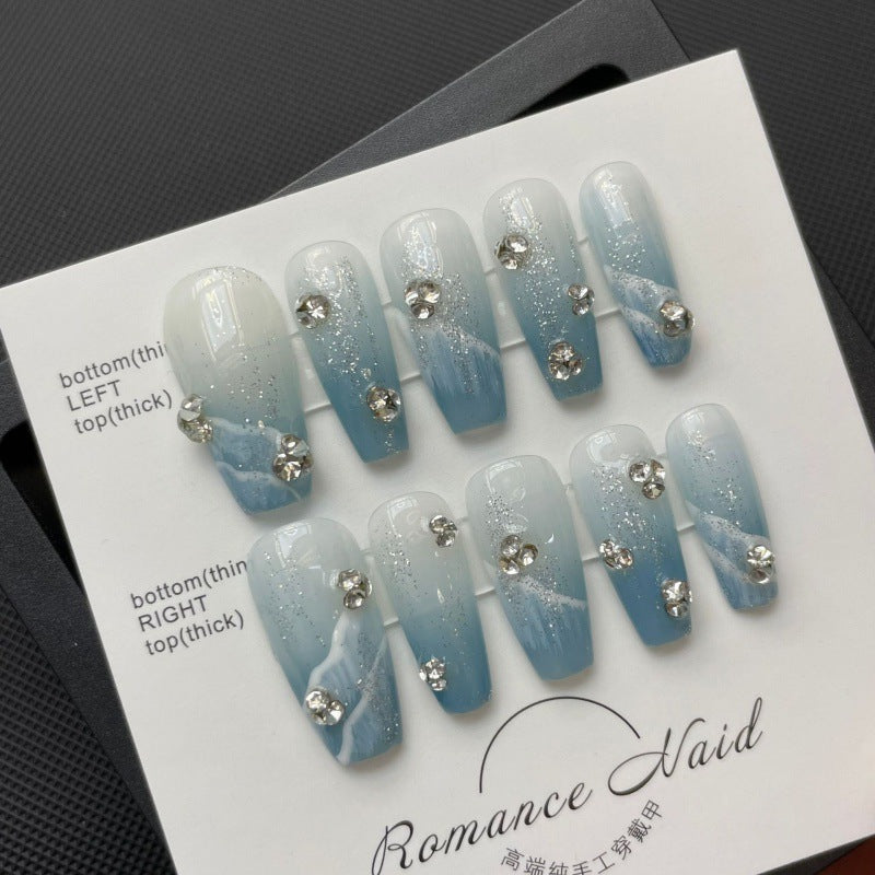 Medium Handmade Blue Diamond Press On Nails