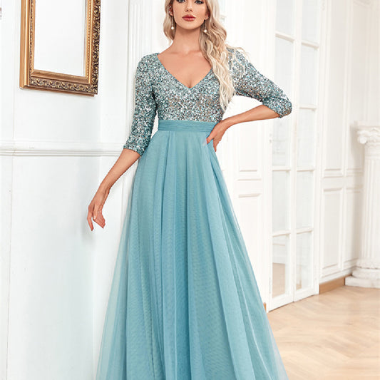 Simply Sequined Mid Sleeve Prom Dress (8 colors)