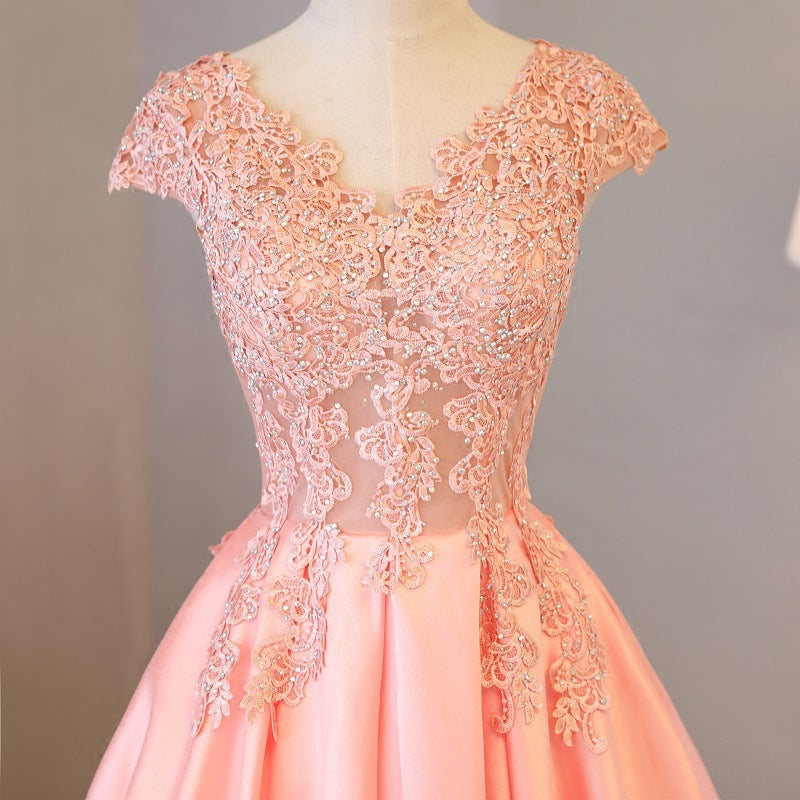 Pink Jeweled Floral Prom Dress