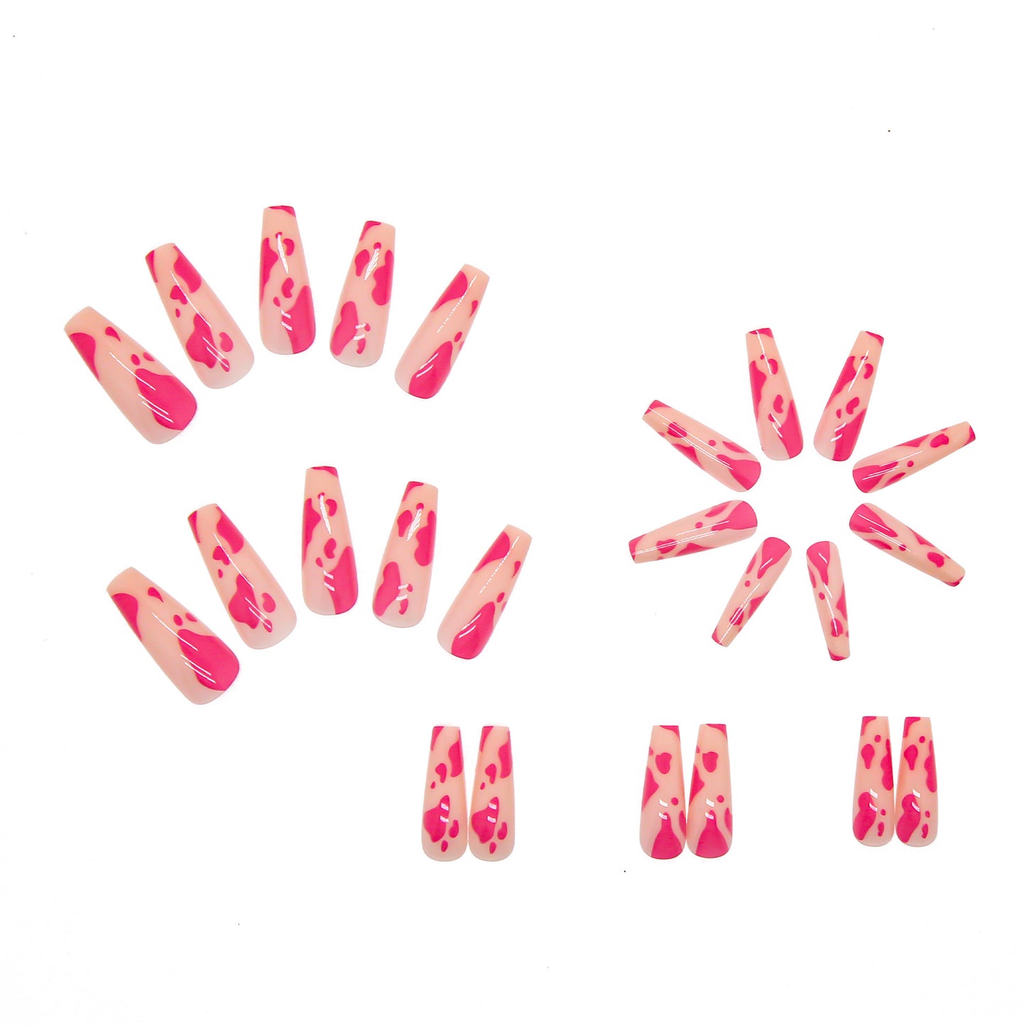 Long Pink Cow Press On Nails (aka moo moo nails)