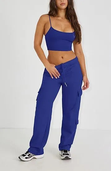 Women's Low-Rise Straight-Leg Cargo Pants with Drawstring (4 colors)