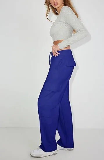 Women's Low-Rise Straight-Leg Cargo Pants with Drawstring (4 colors)