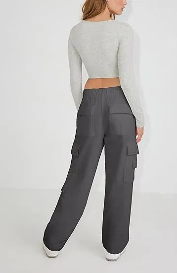 Women's Low-Rise Straight-Leg Cargo Pants with Drawstring (4 colors)