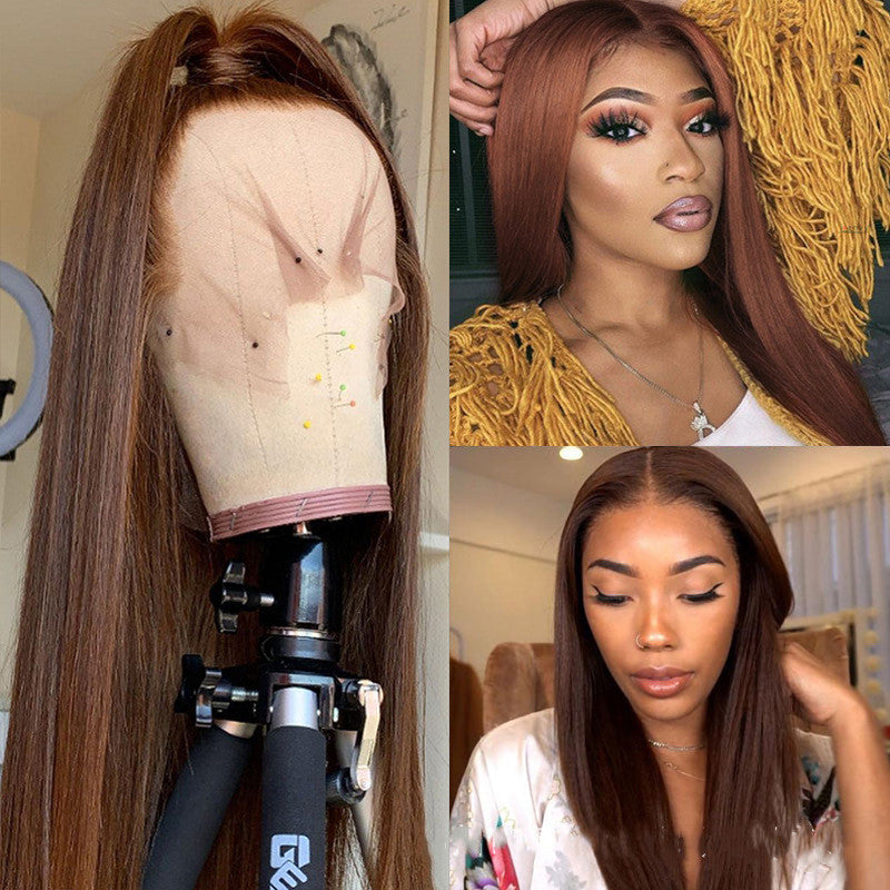 Long Brown Human Hair Wig (12 different inch lengths)