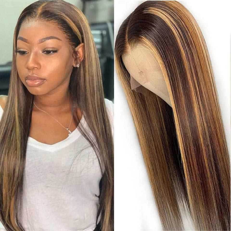 Front Lace Long Straight Highlighted Human Hair Wig (6 different inch lengths)