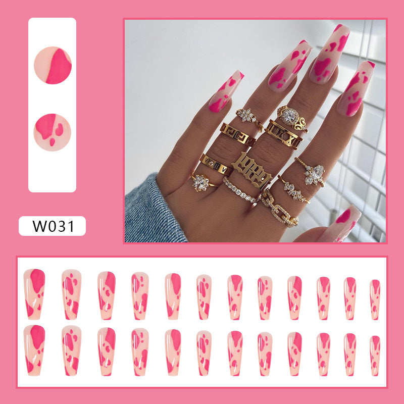 Long Pink Cow Press On Nails (aka moo moo nails)