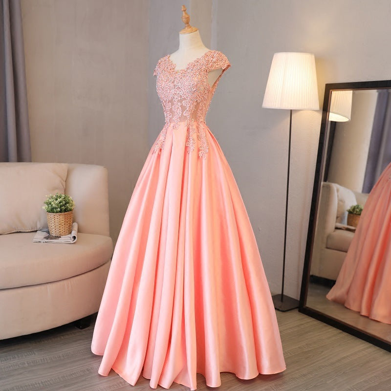 Pink Jeweled Floral Prom Dress