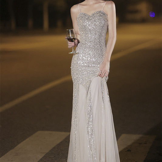 Silver Sequined Mermaid Prom Dress