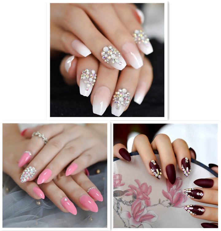 Handmade Metal Diamond Short Press On Nails (3 shapes and styles)