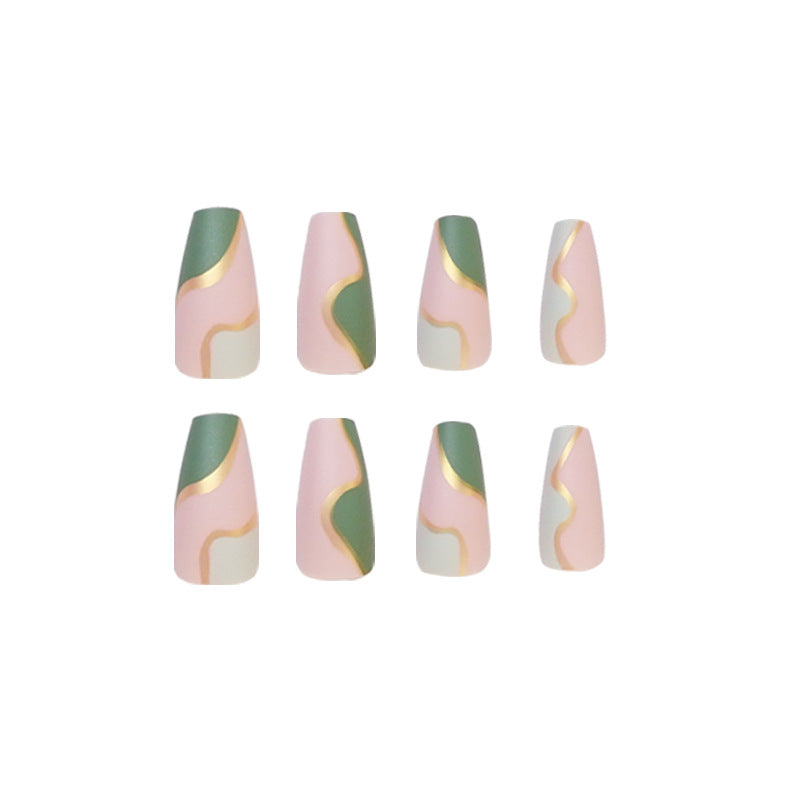 Medium Coffin Army Green Press On Nails