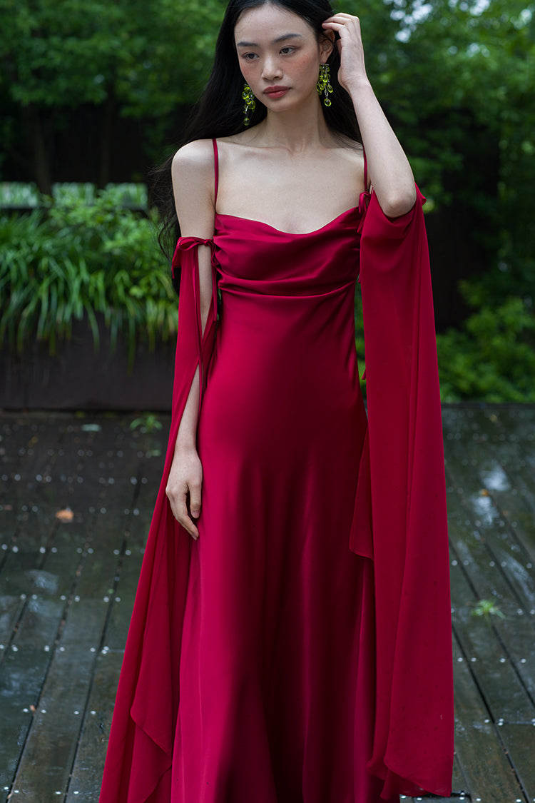 Wine Red Satin Backless Prom Dress