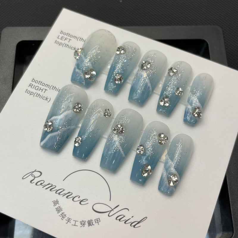 Medium Handmade Blue Diamond Press On Nails