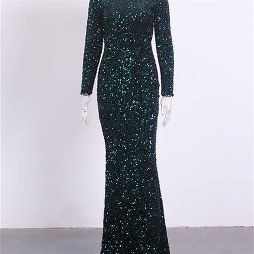 Long Sleeve Sequined Prom Dress (3 colors)