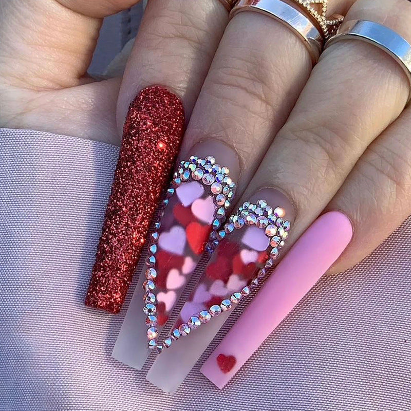 Handmade Extra Long Nails (orange butterfly, red & pink heart, black & gold butterfly)