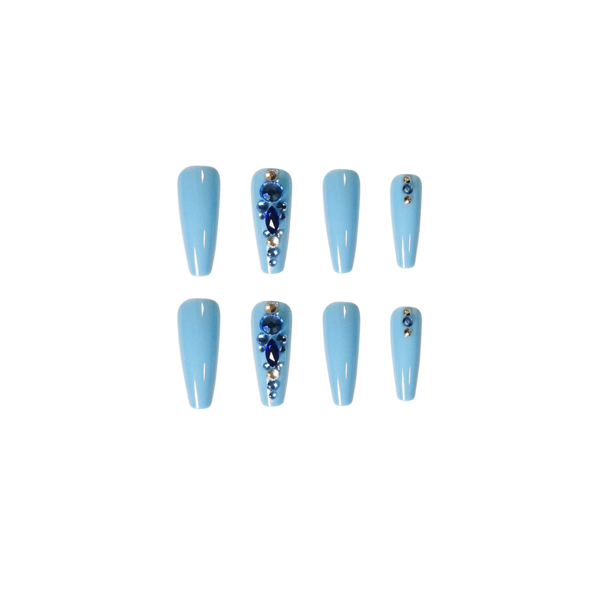 Blue Diamond Medium Coffin Press On Nails