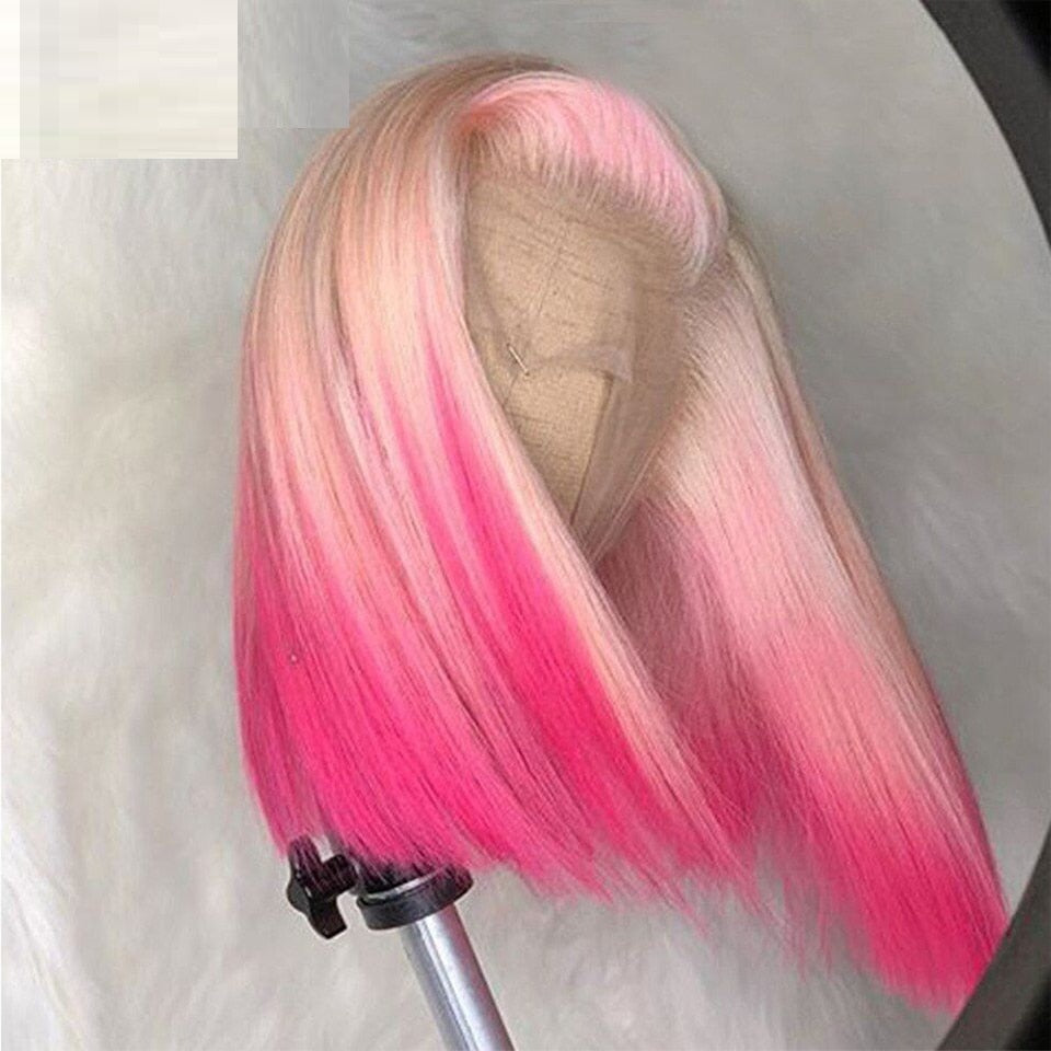 Gradient Pink Front Lace Human Hair Wig (10 different inch lengths)