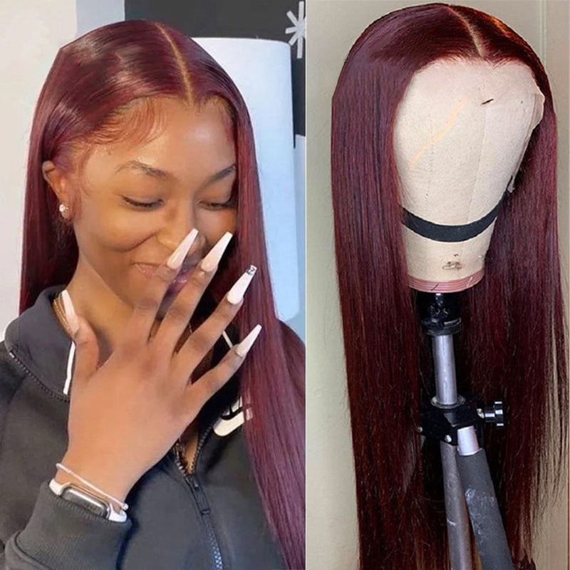 Long Straight Burgundy Human Hair Wig (8 different inch lengths)