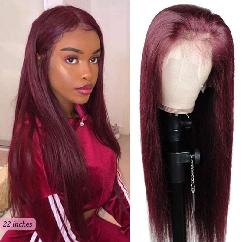 Long Straight Burgundy Human Hair Wig (8 different inch lengths)