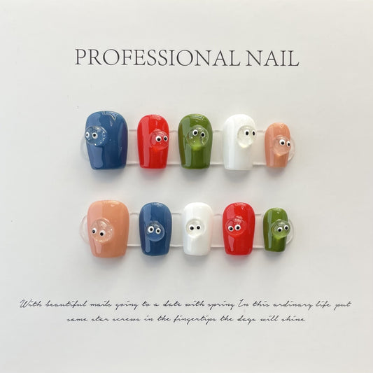 Different Short Styled Handmade Press On Nails (squared, coffin, stiletto, & rounded)