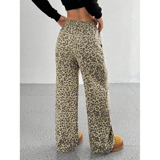 Trendy Light Leopard Print Wide-Leg Pants