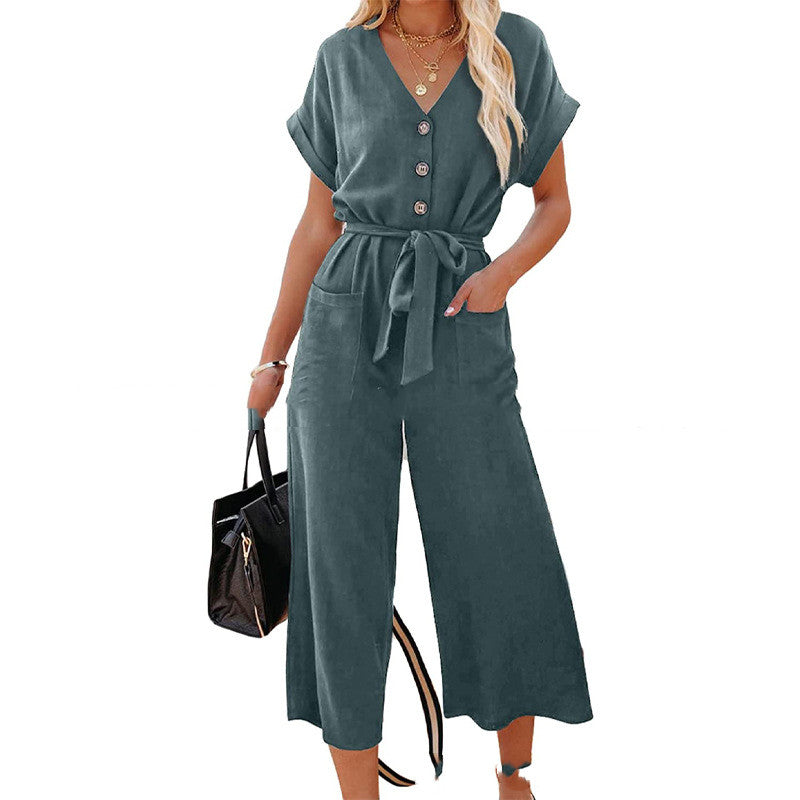 Buttoned Tied Capri Jumpsuit (7 colors)