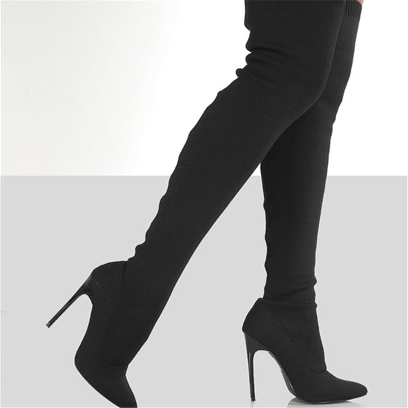 High-heel Knit Over-the-knee Boots (2 colors)