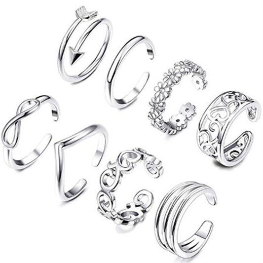 Eight Piece Silver Toe Ring Set