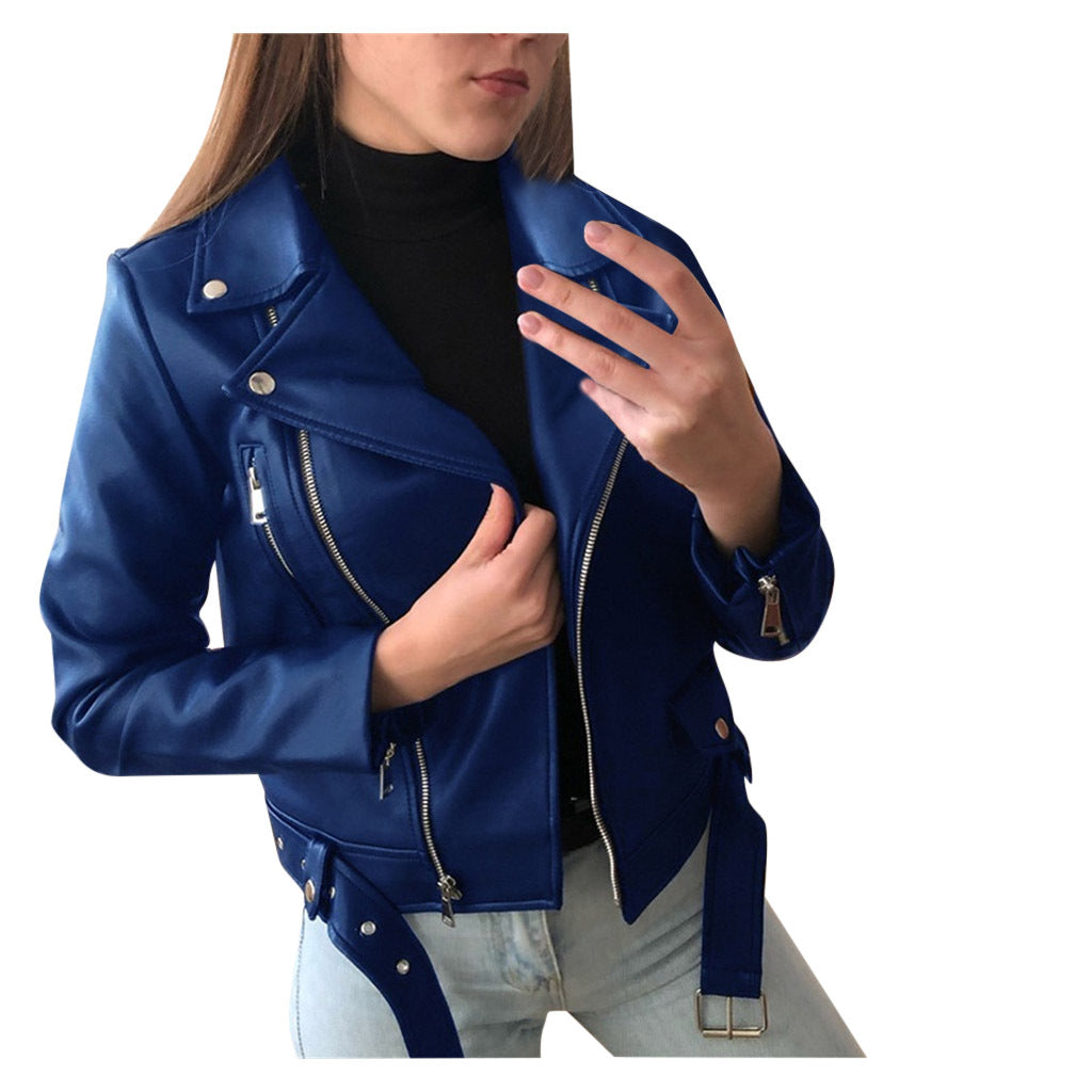 Slim Belted Leather Jacket (4 colors)