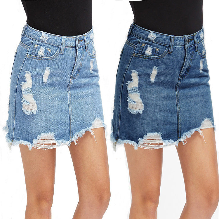 Ripped Denim Skirt (2 colors)