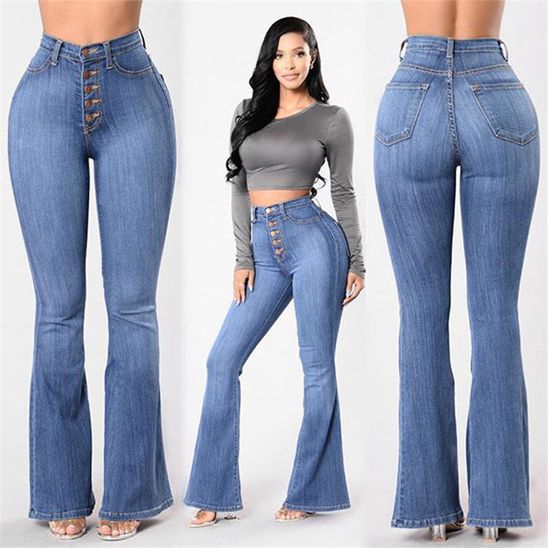 Flared High Waist Button Up Jeans (2 colors)