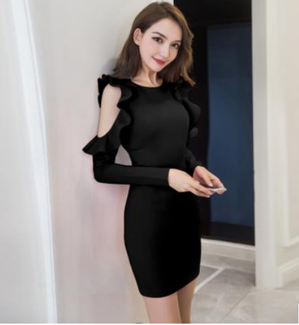 Long Ruffled Sleeve Elegant Dress (2 colors)