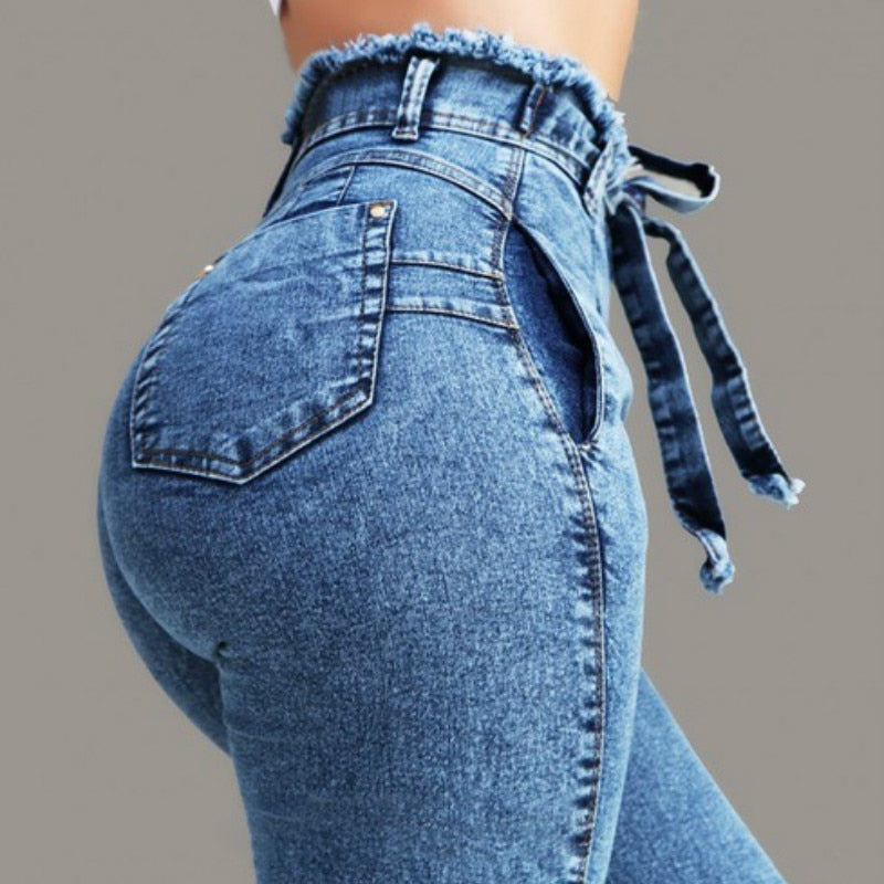 Fringed High Waist Drawstring Jeans (3 colors)