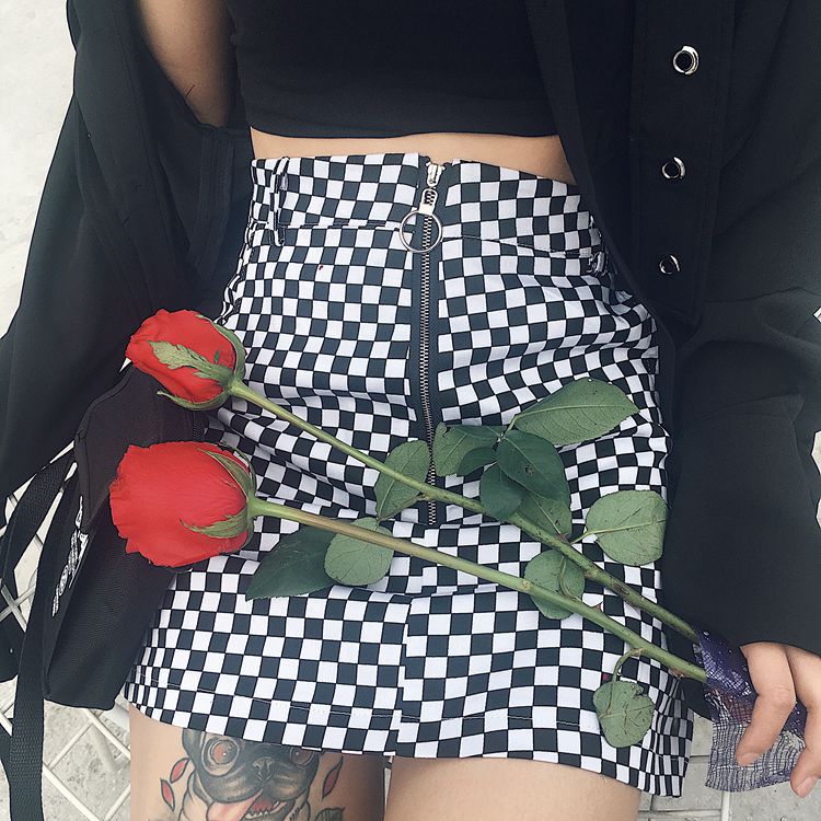 High Waist Checkered Skirt