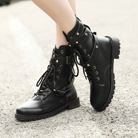 Black Strappy Motorcycle Boots