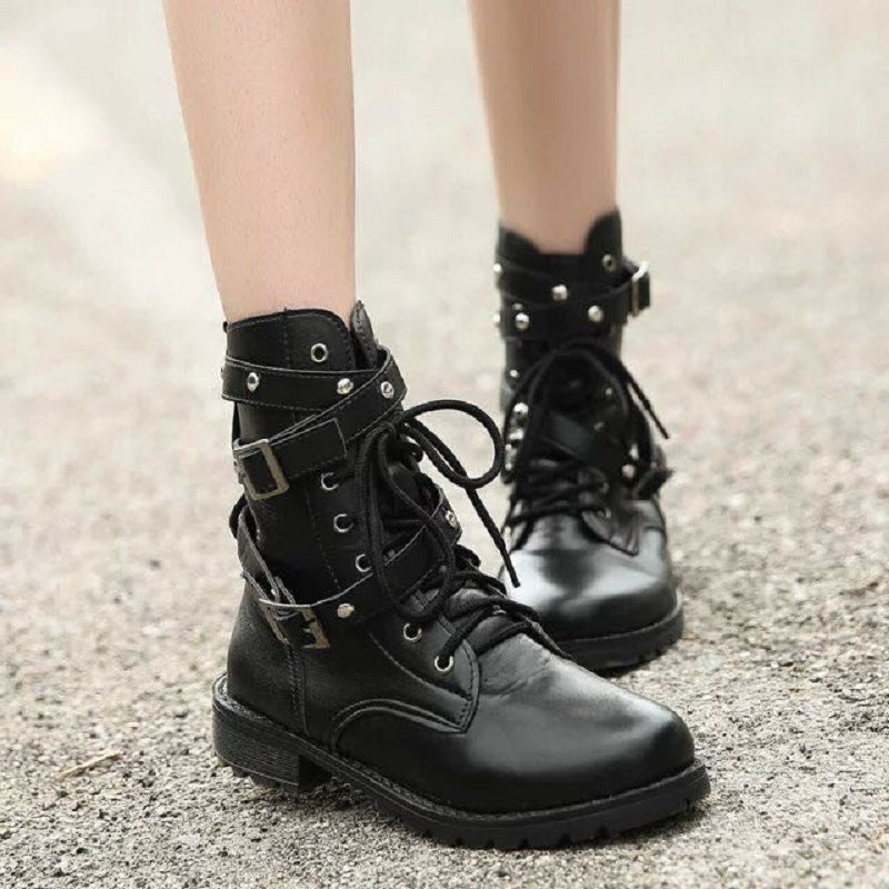 Black Strappy Motorcycle Boots