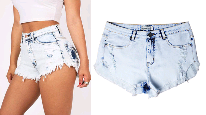 High Waist Washed Denim Shorts