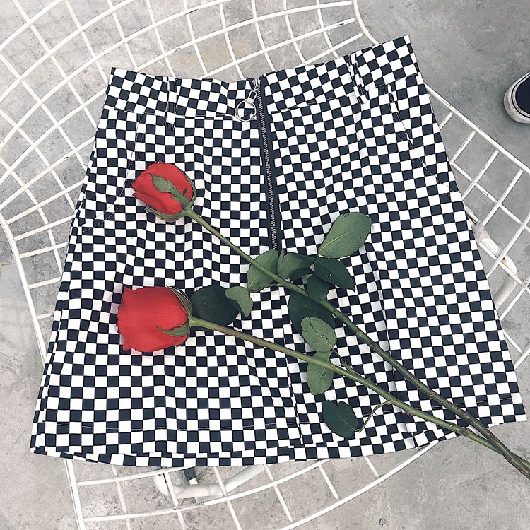 High Waist Checkered Skirt