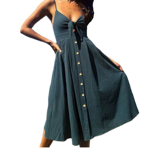 Button Down Bow Dress (8 colors)