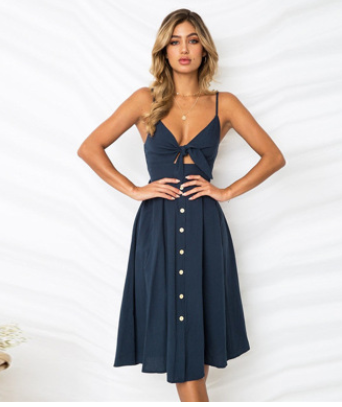 Button Down Bow Dress (8 colors)