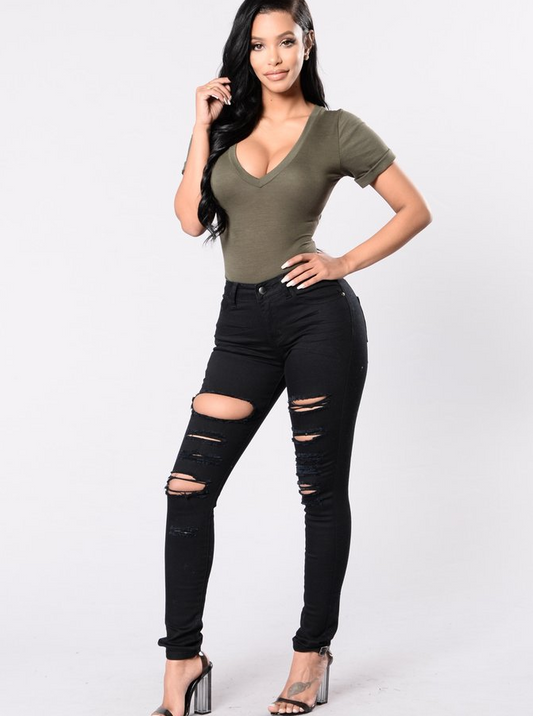 Mid Waist Ripped Skinny Jeans (2 colors)