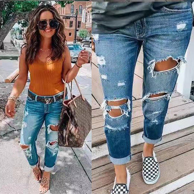 Stressed Losse Capri Jeans