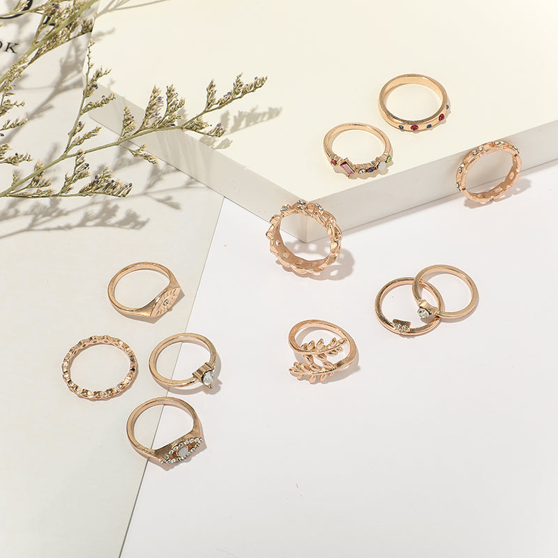 Gold Boho 11 Piece Ring Set