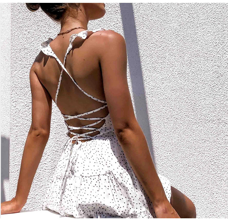 Frilled Backless Lace-Up Dress