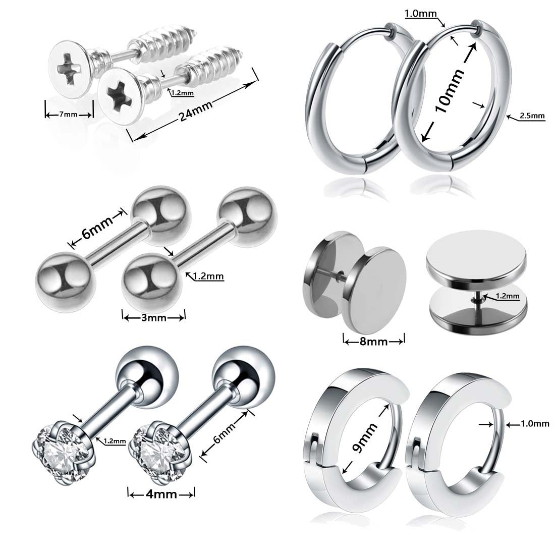 Stainless Steel Stud Earrings Set