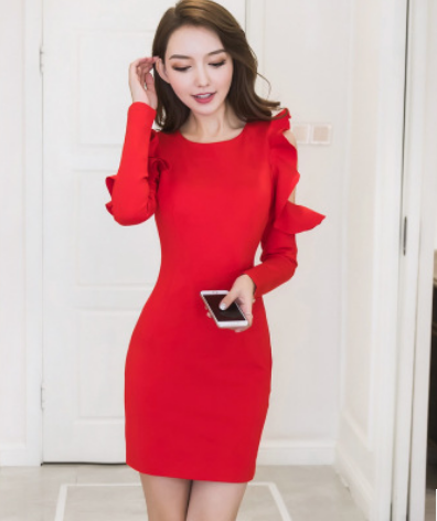 Long Ruffled Sleeve Elegant Dress (2 colors)