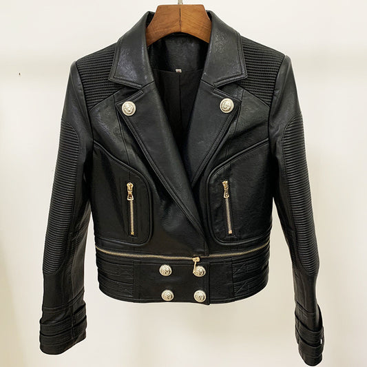 Mini Ribbed Leather Jacket (2 colors)