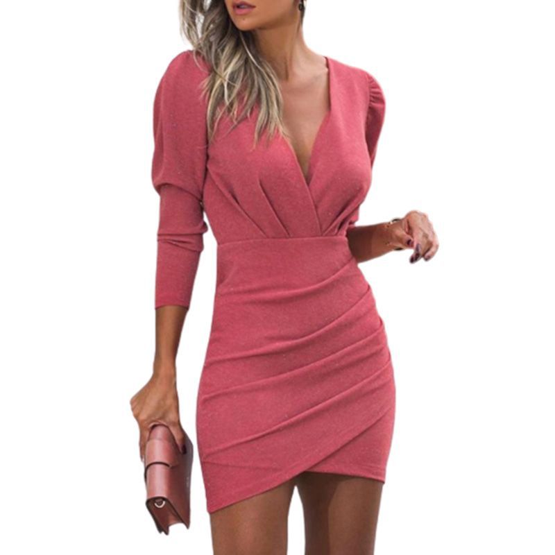 Long Sleeve V Neck Mini Dress (4 colors)